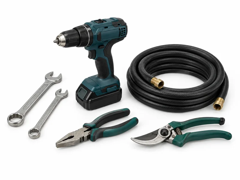 電動ドリル、レンチ、剪定ばさみなどの作業道具