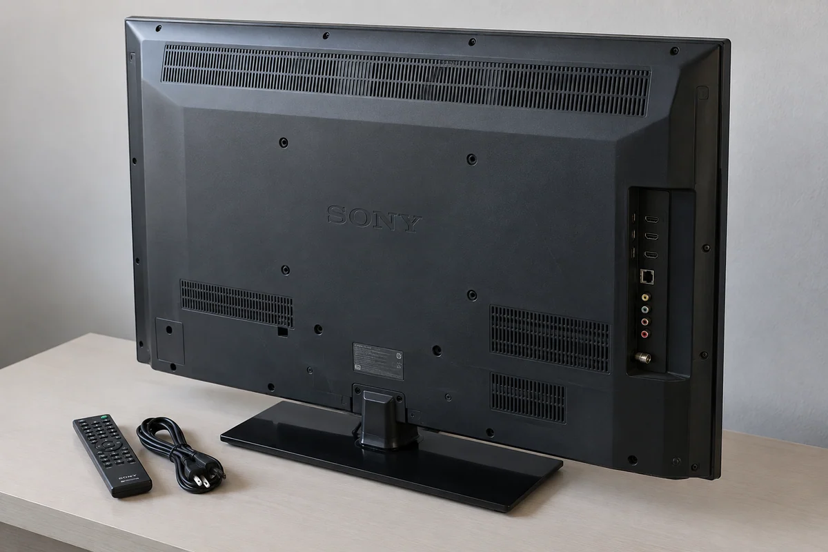 テレビ背面と接続端子・付属品を確認する写真