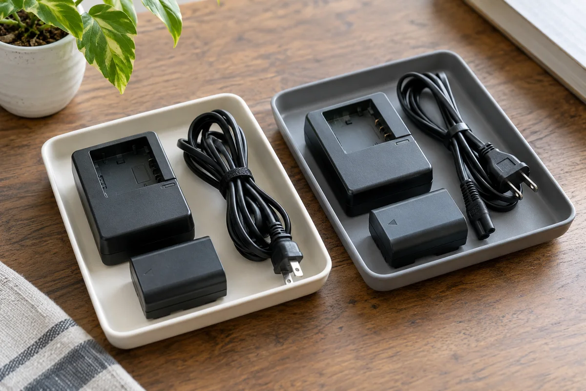 組ごとに分けたカメラの充電器と電池