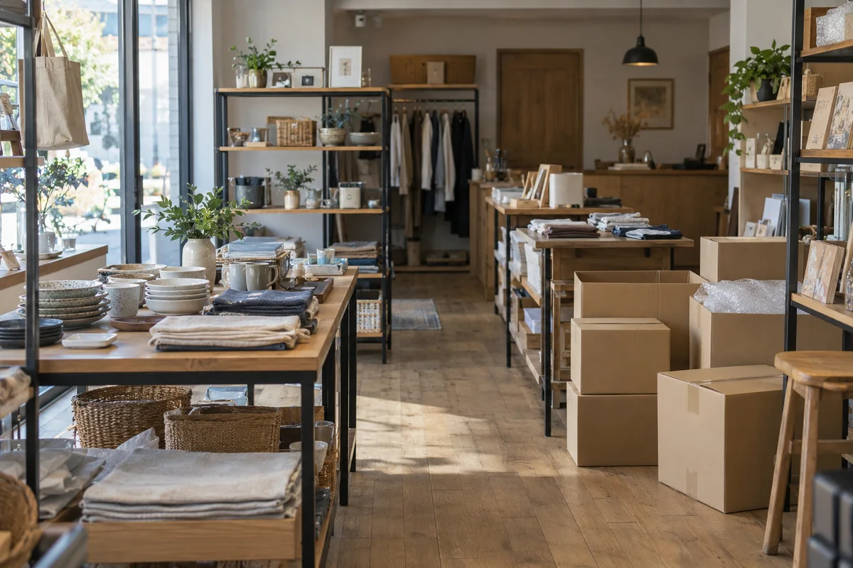 商品と什器を分けた店舗の棚