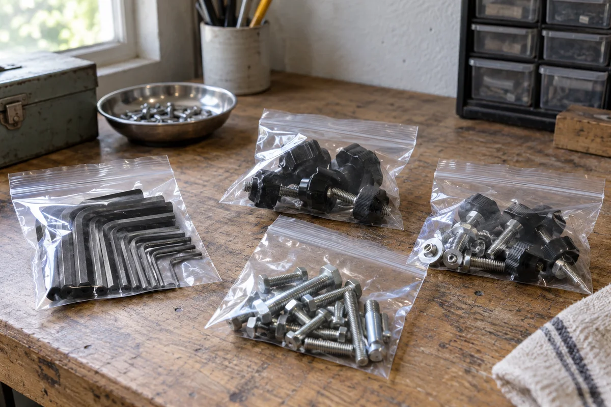 小袋へ分けた工具の付属部品