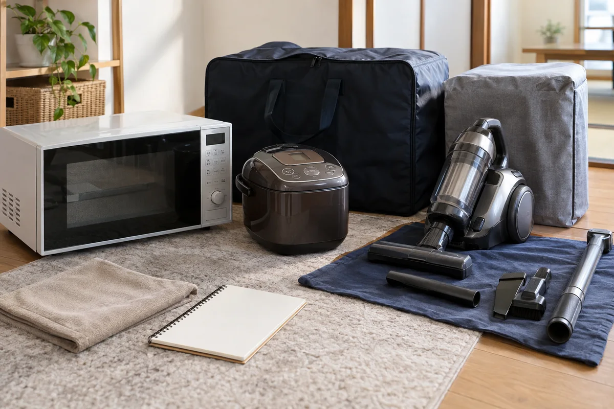 小型家電と取り外せる付属品の保管準備