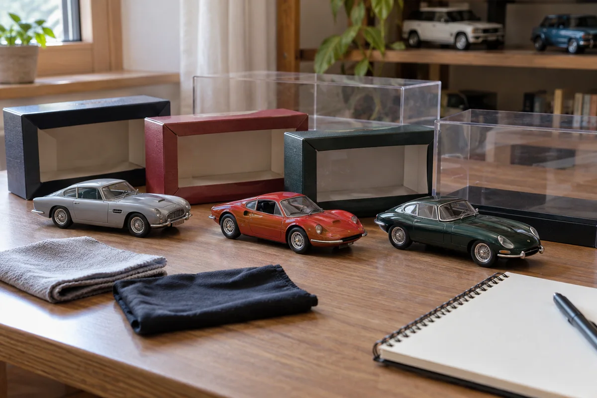 縮尺模型の車と保管箱の保管準備
