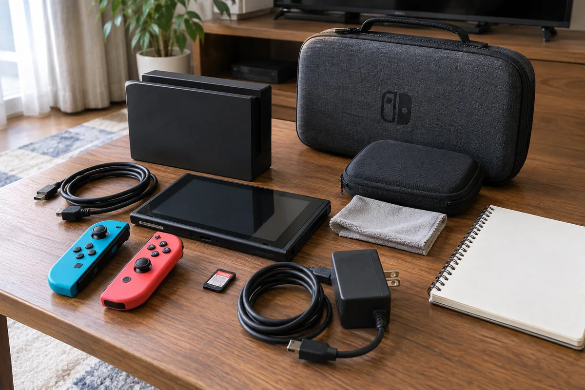 ゲーム機とコントローラー、接続部品の保管準備