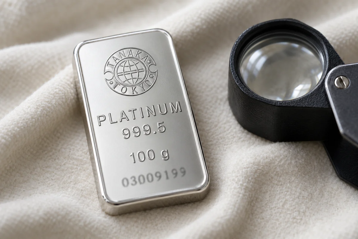 ルーペと並べた白い金属の地金