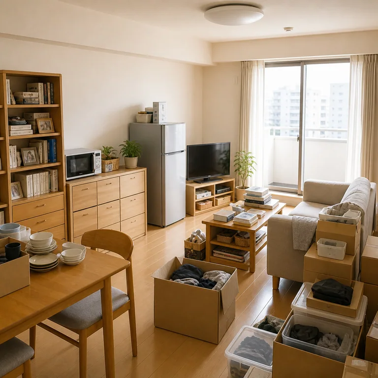 家具・家電・書籍などの家財が残る部屋